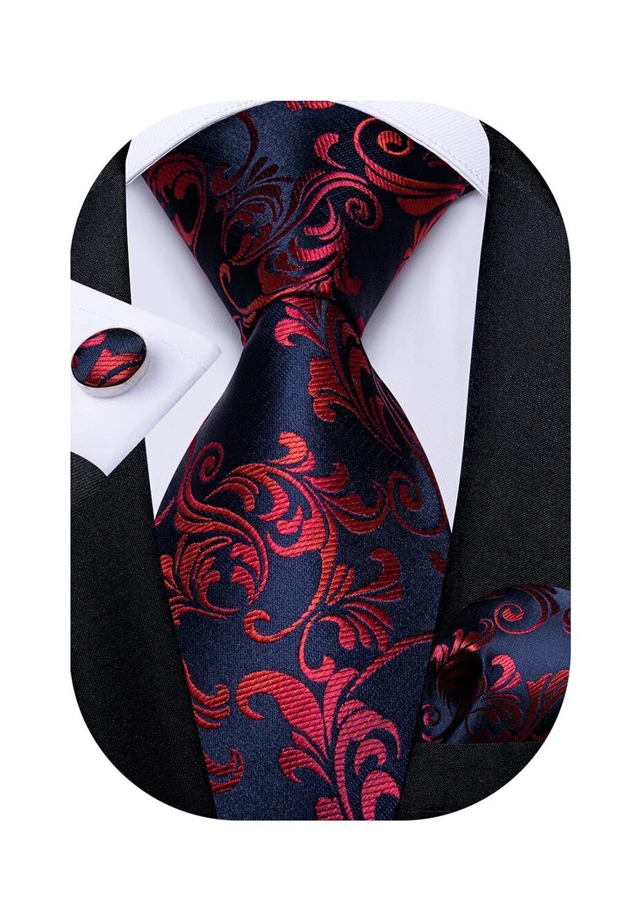 1038 Tie Set Silk Solid Paisley Necktie and Pocket Square Cufflinks Classic